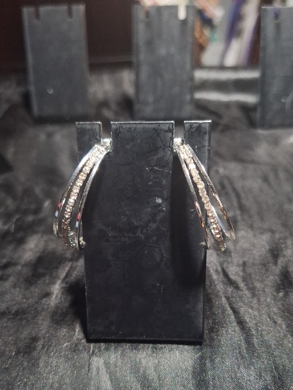 Silver-Tone Double Row Crystal Hoop Earrings - Women Jewelry